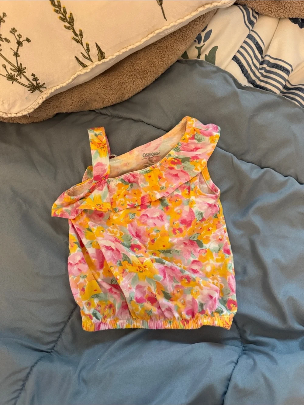OshKosh B'gosh Yellow & Pink Floral Ruffle Tank Top